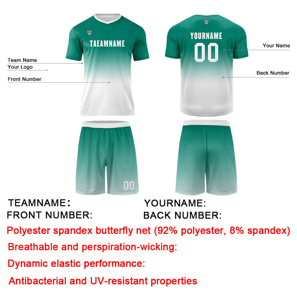 Conjunto personalizado de camiseta de uniforme verde oscuro y blanco para niños y adultos