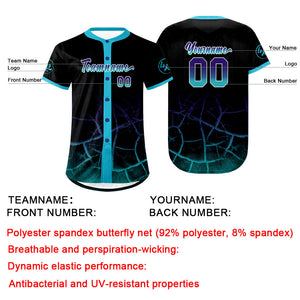 Camiseta de béisbol personalizada negra azul cielo y morada con degradado uniformes de equipo personalizados con nombre y número