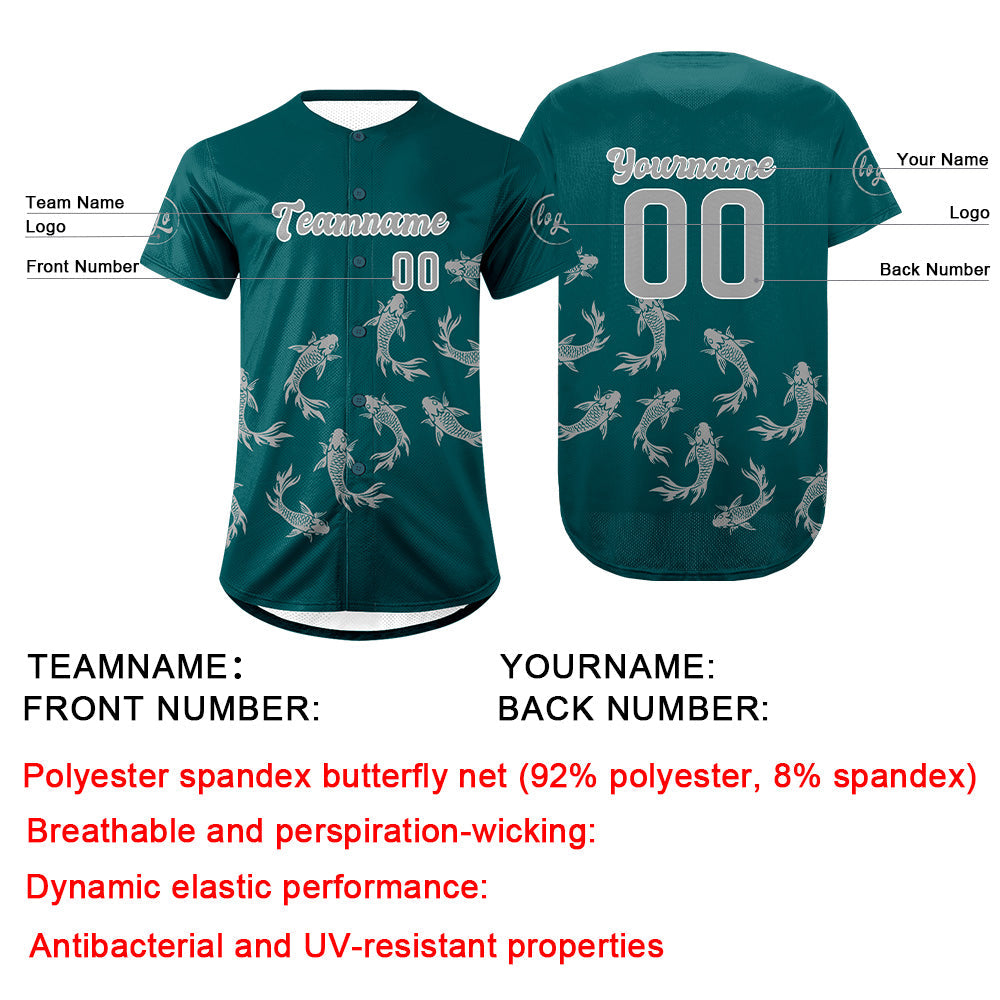 Camiseta de béisbol personalizada en verde oscuro y gris con dise?o degradado uniformes de equipo con nombre y número