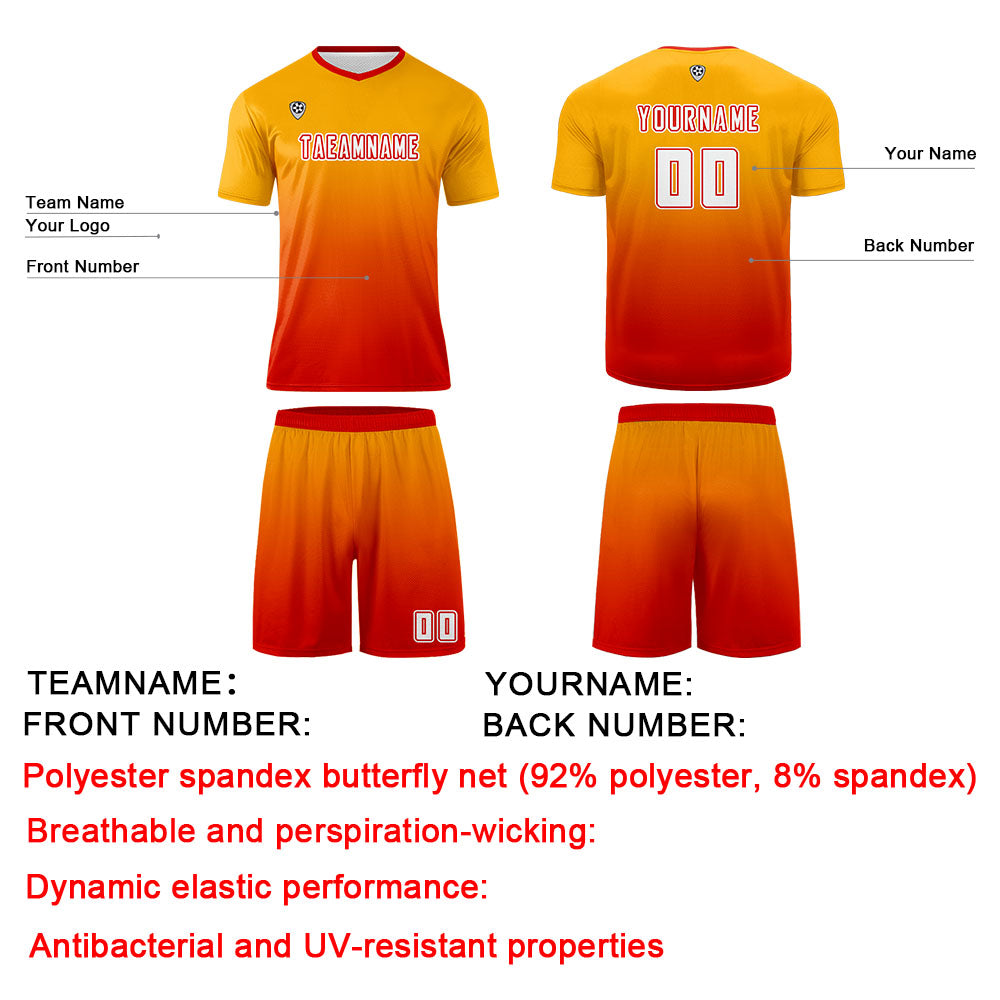Conjunto personalizado de camiseta de uniforme naranja y rojo para niños y adultos