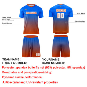 Conjunto personalizado de camiseta de uniforme azul y naranja para niños y adultos