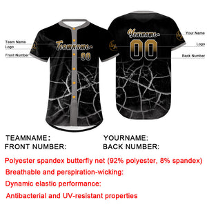 Camiseta de béisbol personalizada negra y dorada antigua con dise?o degradado uniformes de equipo con nombre y número