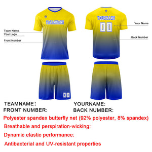 Conjunto personalizado de camiseta y uniforme amarillo y azul para niños y adultos