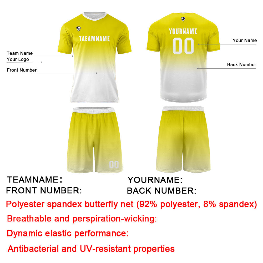 Conjunto personalizado de camiseta de uniforme amarilla y blanca para niños y adultos
