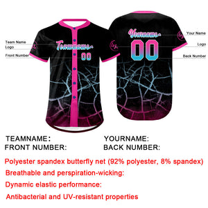 Camiseta de béisbol personalizada negra rosa y azul con dise?o degradado uniformes de equipo con nombre y número