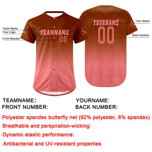 Camiseta de béisbol personalizada en tonos marrón y rosa con degradado uniformes de equipo personalizados con nombre y número