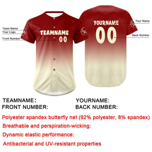 Camiseta de béisbol personalizada roja y blanca con degradado uniformes de equipo con nombre y número