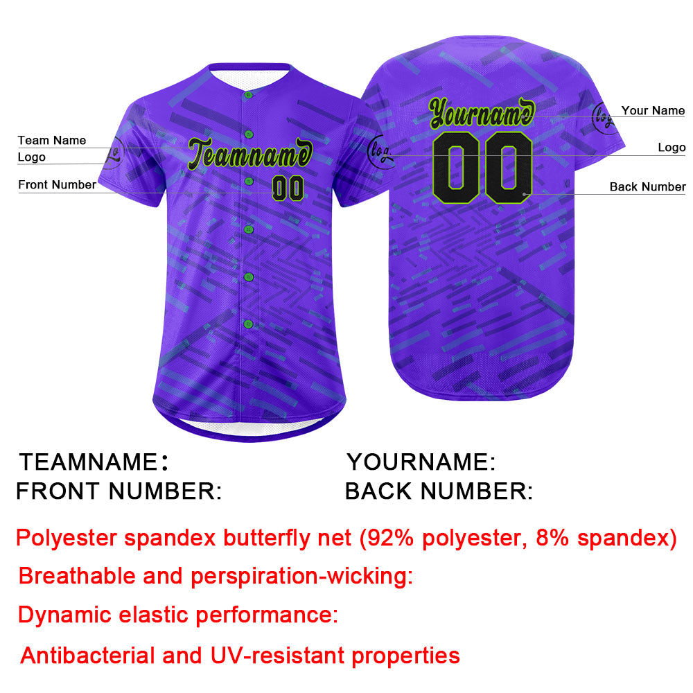 Camiseta de béisbol personalizada en color morado y verde con degradado uniformes de equipo personalizados con nombre y número