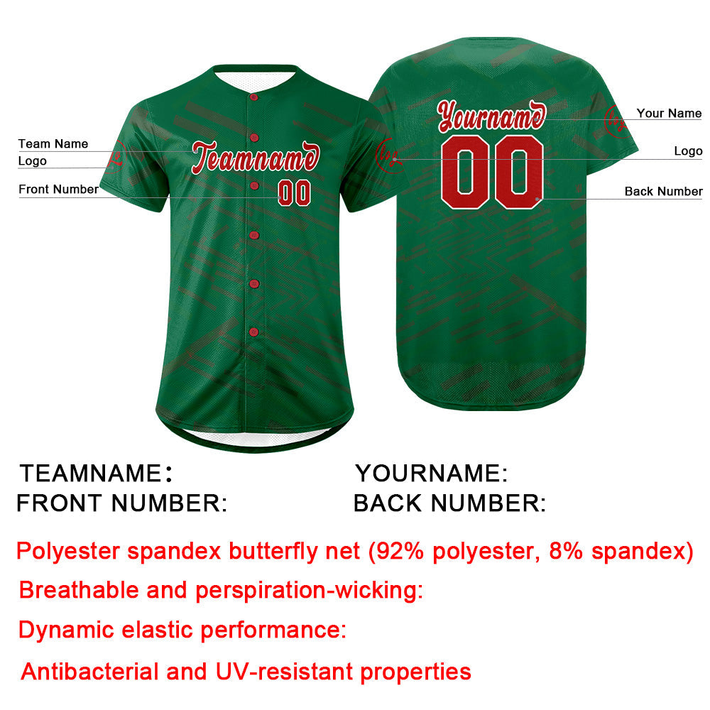 Camiseta de béisbol personalizada verde Kelly y roja con degradado uniformes de equipo personalizados con nombre y número