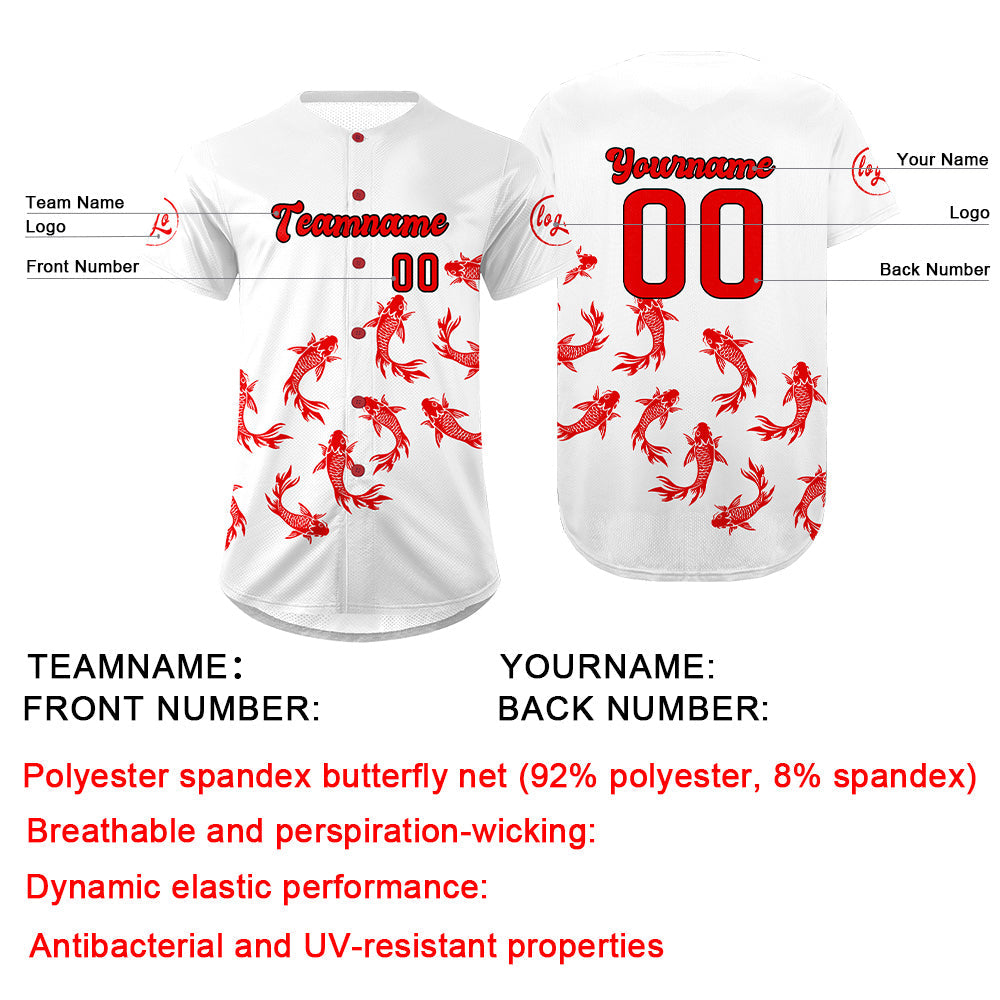 Camiseta de béisbol personalizada blanca y roja con degradado uniformes de equipo con nombre y número