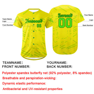 Camiseta de béisbol personalizada amarilla y verde con degradado uniformes de equipo personalizados con nombre y número