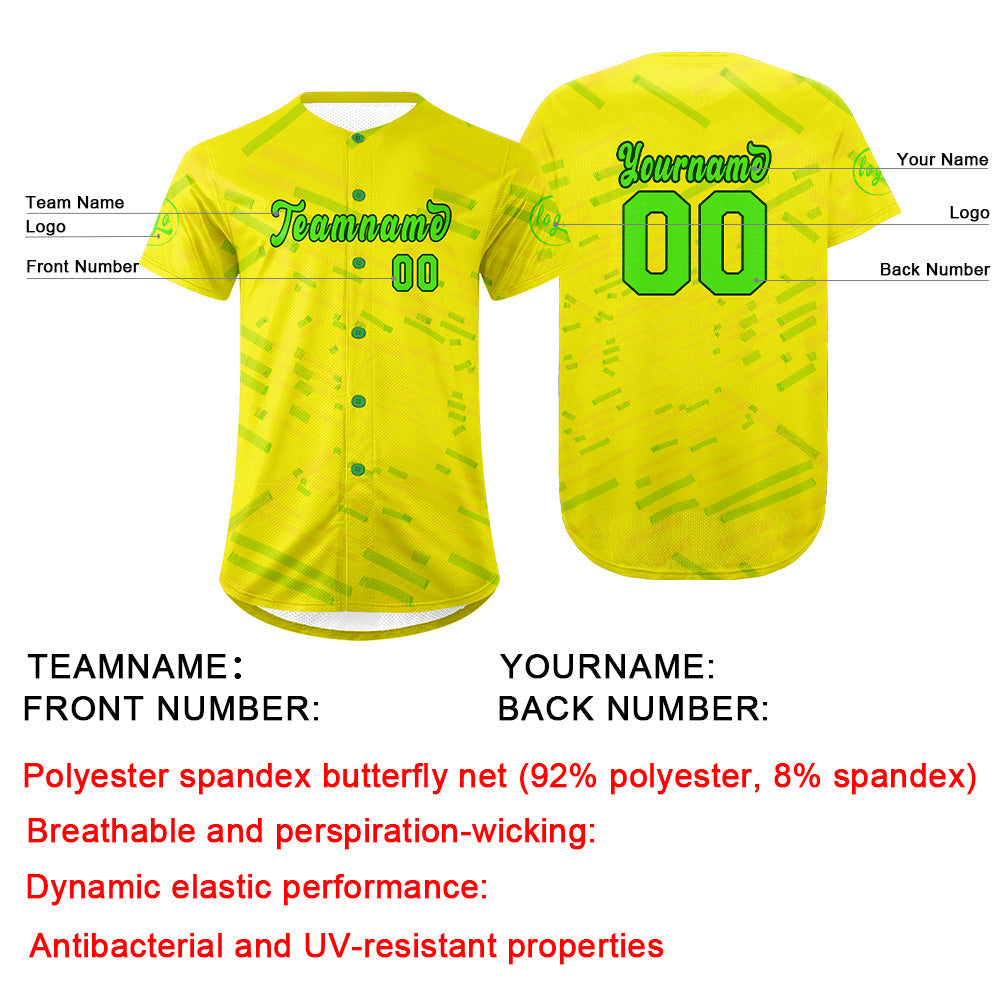 Camiseta de béisbol personalizada amarilla y verde con degradado uniformes de equipo personalizados con nombre y número