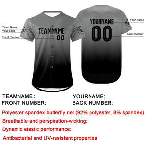 Camiseta de béisbol personalizada gris y negra con degradado uniformes de equipo con nombre y número