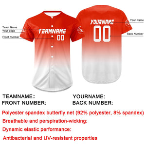 Camiseta de béisbol personalizada roja brillante y blanca con degradado uniformes de equipo personalizados con nombre y número