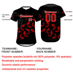 Camiseta de béisbol personalizada negra y roja con degradado uniformes de equipo con nombre y número
