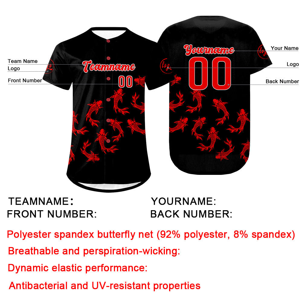 Camiseta de béisbol personalizada negra y roja con degradado uniformes de equipo con nombre y número