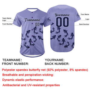 Camiseta de béisbol personalizada color morado claro y morado oscuro con degradado uniformes de equipo personalizados con nombre y número