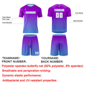 Conjunto personalizado de camiseta de uniforme morado y azul para niños y adultos
