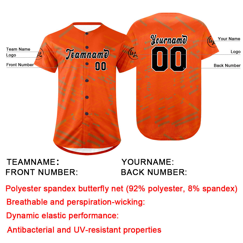 Camiseta de béisbol personalizada naranja y negra con dise?o degradado uniformes de equipo con nombre y número