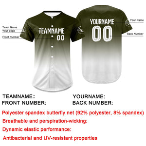 Camiseta de béisbol personalizada verde y blanca con degradado uniformes de equipo con nombre y número