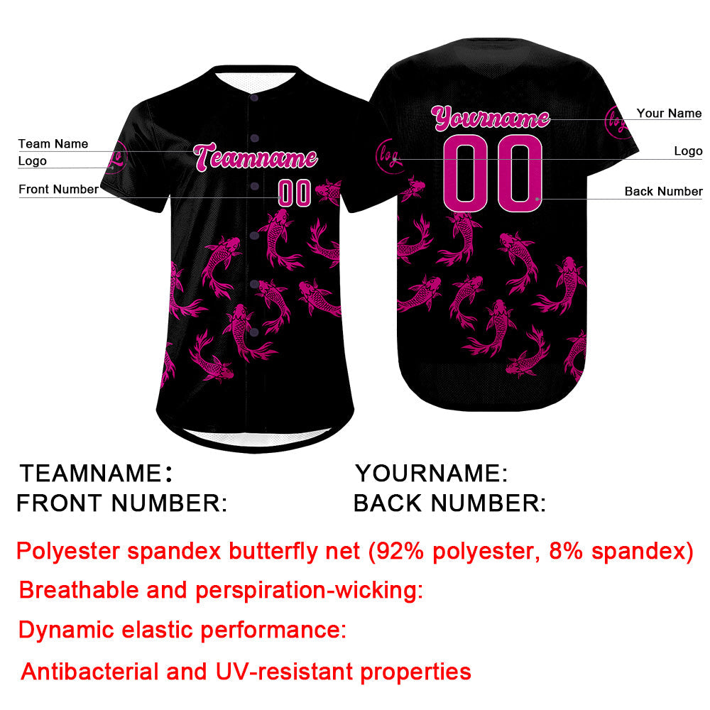 Camiseta de béisbol personalizada en rosa y negro con degradado uniformes de equipo personalizados con nombre y número