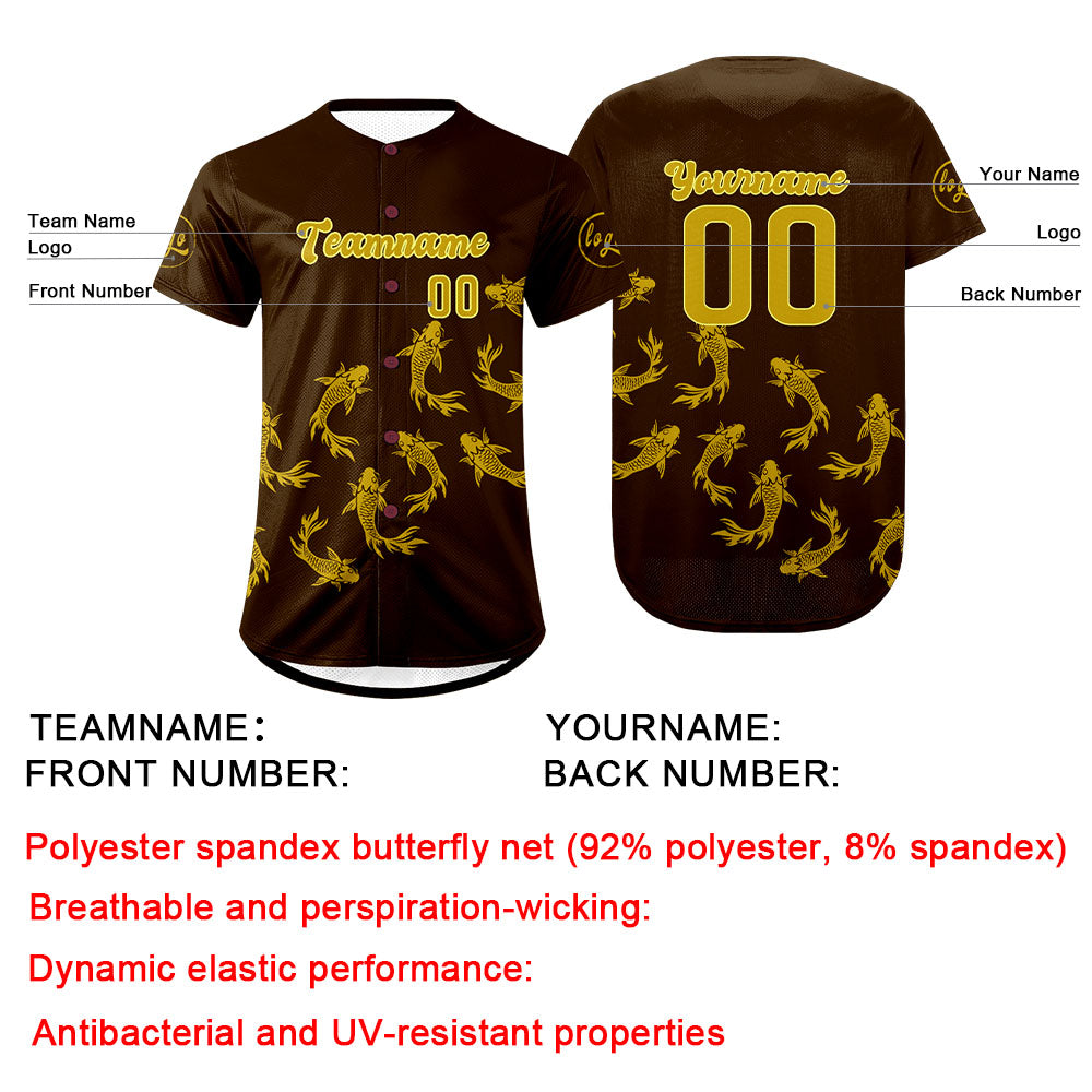 Camiseta de béisbol personalizada marrón y amarilla con degradado uniformes de equipo con nombre y número