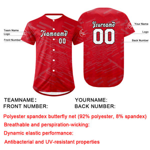 Camiseta de béisbol personalizada roja y blanca con degradado uniformes de equipo con nombre y número