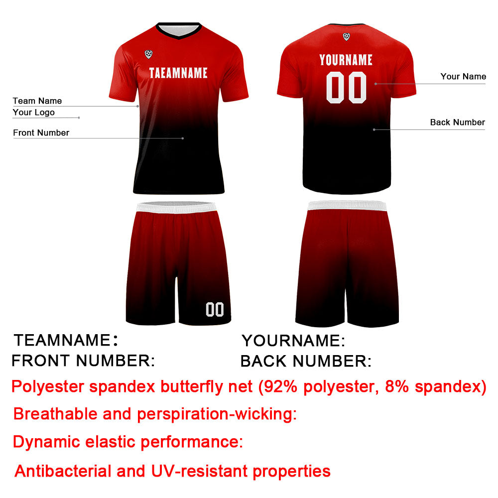 Conjunto personalizado de camiseta & uniforme rojo y negro para niños y adultos