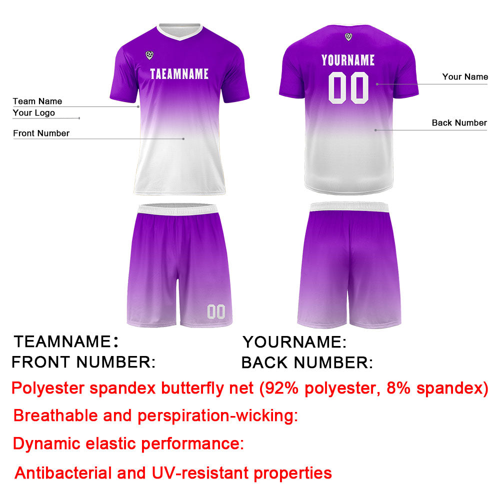 Conjunto personalizado de camiseta de uniforme morado y blanco para niños y adultos