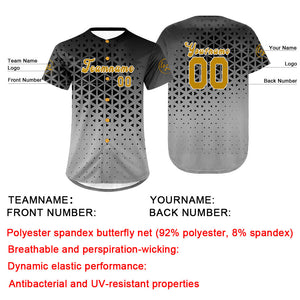 Camiseta de béisbol personalizada negra y dorada antigua con dise?o degradado uniformes de equipo con nombre y número