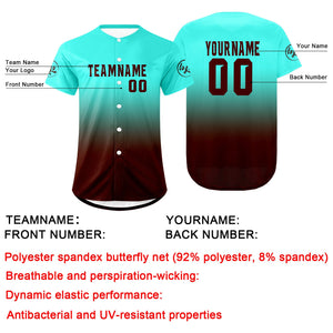 Camiseta de béisbol personalizada color cian Drake Brown con degradado uniformes de equipo personalizados con nombre y número