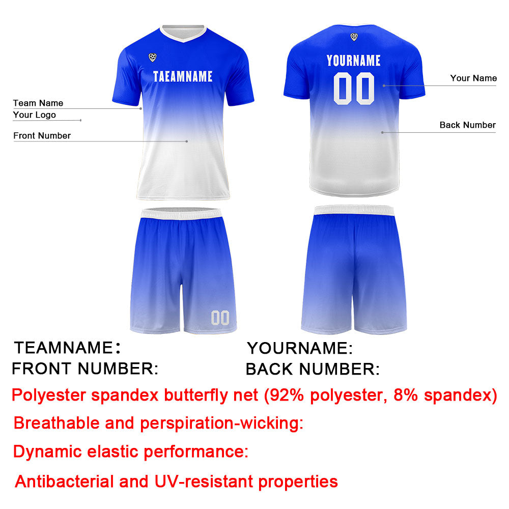 Conjunto personalizado de camiseta de uniforme azul y blanco para niños y adultos