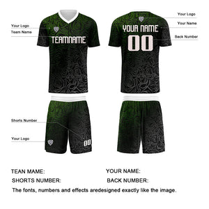 Conjunto personalizado de camiseta de uniforme verde y plateado para niños y adultos