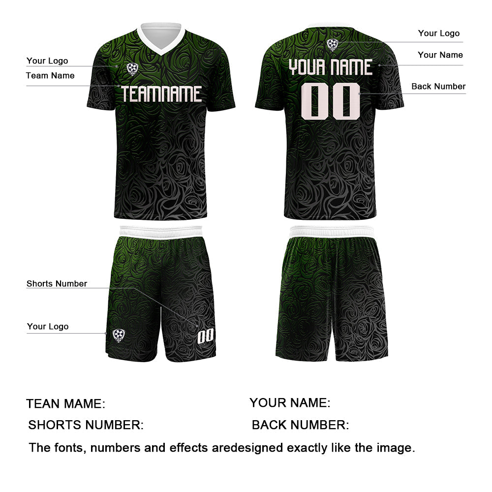 Conjunto personalizado de camiseta de uniforme verde y plateado para niños y adultos