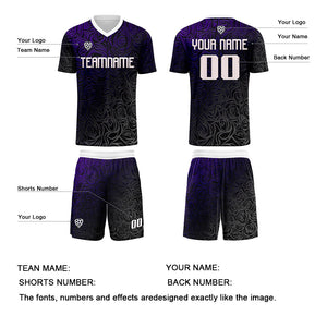Conjunto personalizado de camiseta de uniforme morado y plateado para niños y adultos
