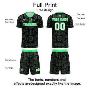 Conjunto personalizado de camiseta de fútbol negra y verde para niños y adultos