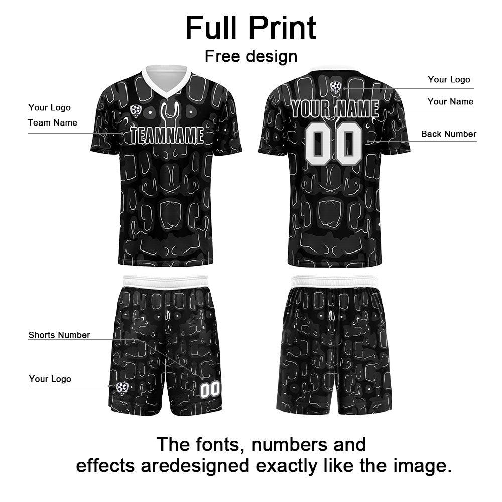 Conjunto personalizado de camiseta de fútbol negra y gris para niños y adultos