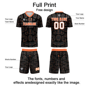 Conjunto personalizado de camiseta de fútbol negra y naranja para niños y adultos