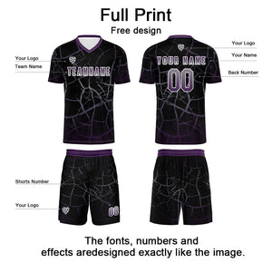 Conjunto personalizado de camiseta de fútbol negra y morada oscura para niños y adultos