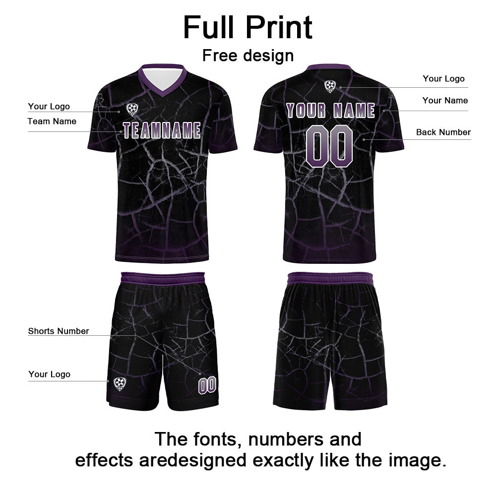 Conjunto personalizado de camiseta de fútbol negra y morada oscura para niños y adultos