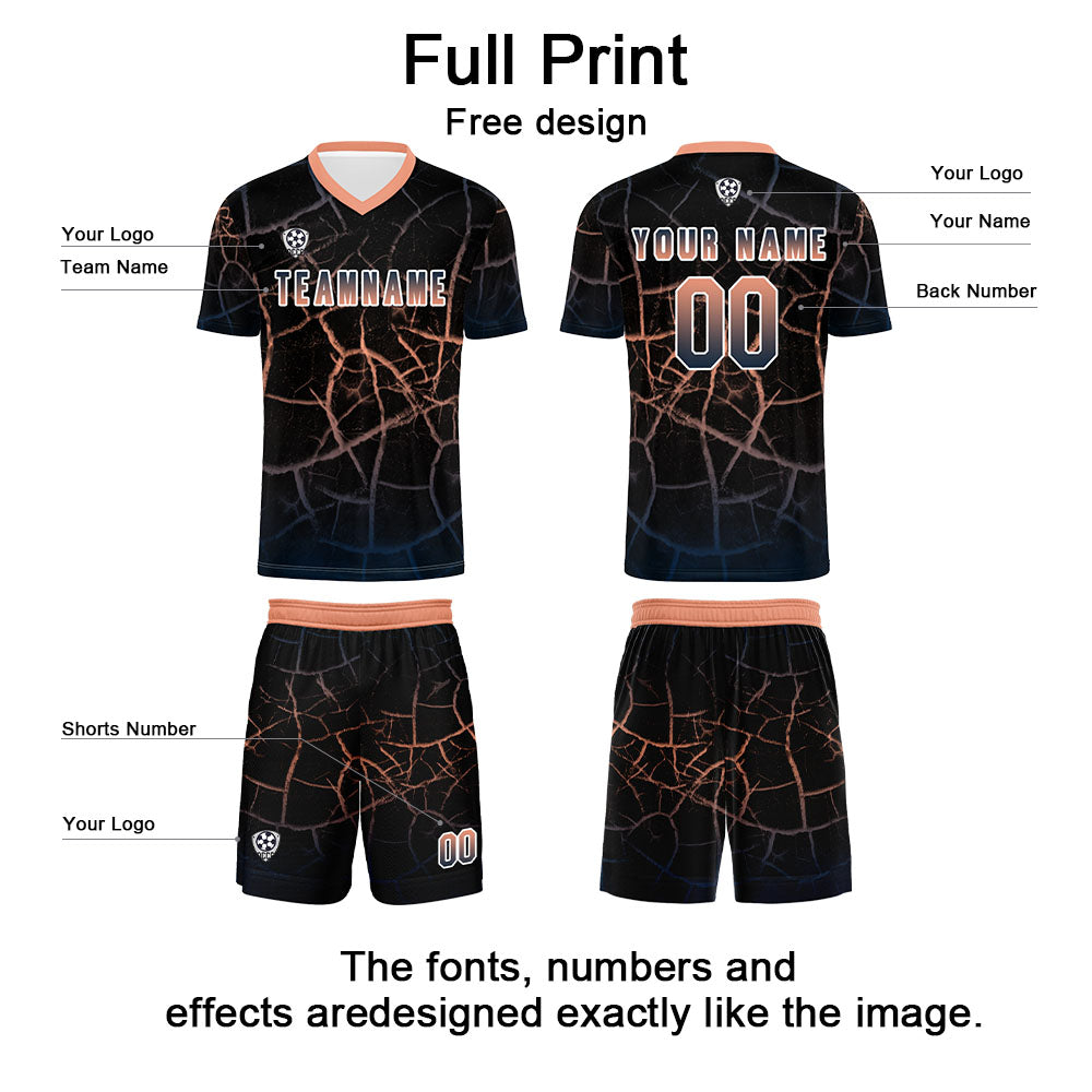 Conjunto personalizado de camiseta de fútbol color carne negra para niños y adultos