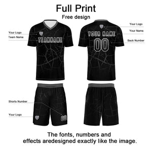 Conjunto personalizado de camiseta de fútbol negra y gris para niños y adultos