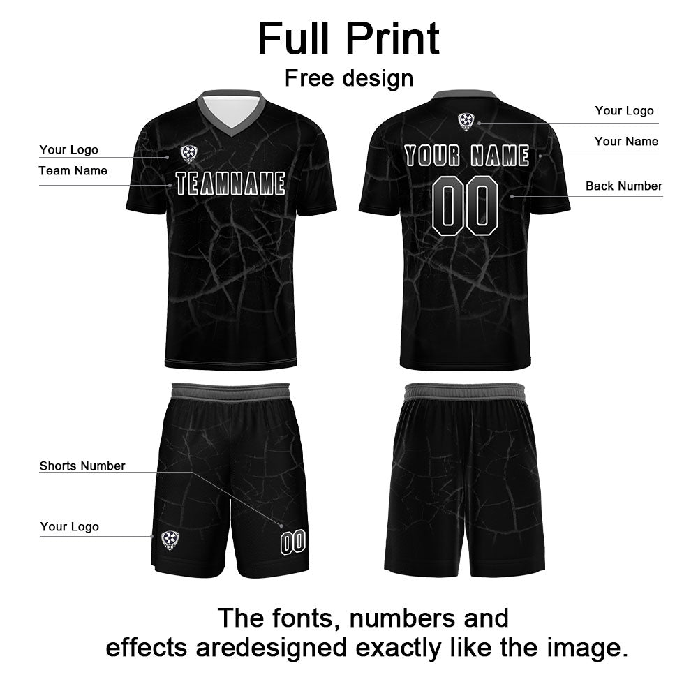 Conjunto personalizado de camiseta de fútbol negra y gris para niños y adultos