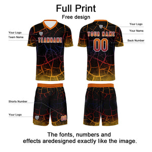 Conjunto personalizado de camiseta de fútbol negra y naranja para niños y adultos