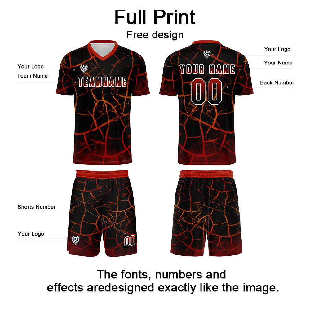 Conjunto personalizado de camiseta de fútbol negra y roja para niños y adultos